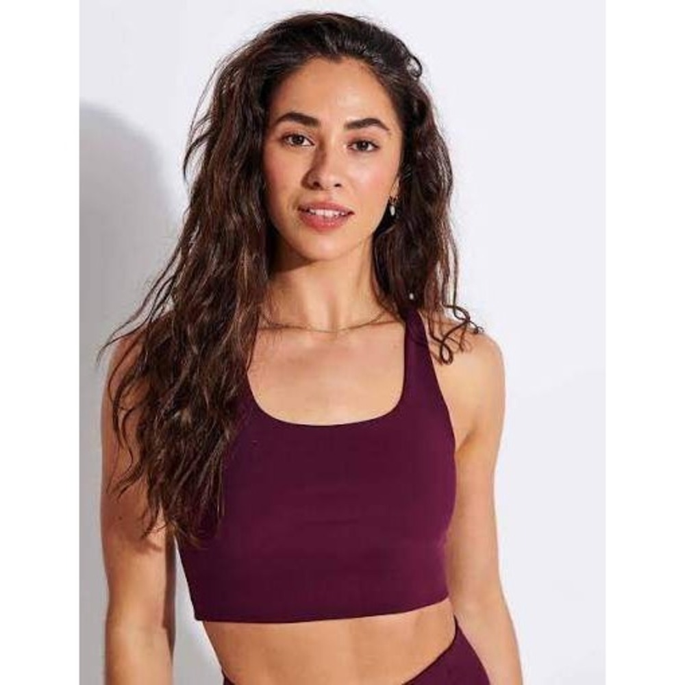 Girlfriend Collective Dylan Bra Plum Purple Square Neck‎ Longline Sports Bra S